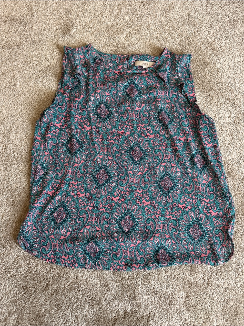 LOFT Teal and Pink Paisley Sleeveless Shell Top